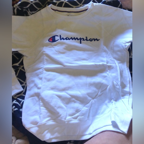 ⬇️ 🆕 Champion Powerblend Graphic Boyfriend White Large Sweatshirt - Picture 3 of 12
